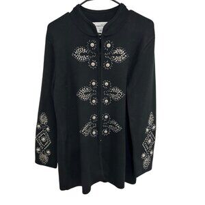 Pamela McCoy Black Embellished Long Sleeve Cardigan Sweater With Rhinestone Deta